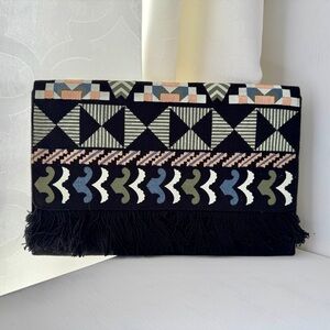 Stella & Dot Geometric Pattern Clutch with Fringe